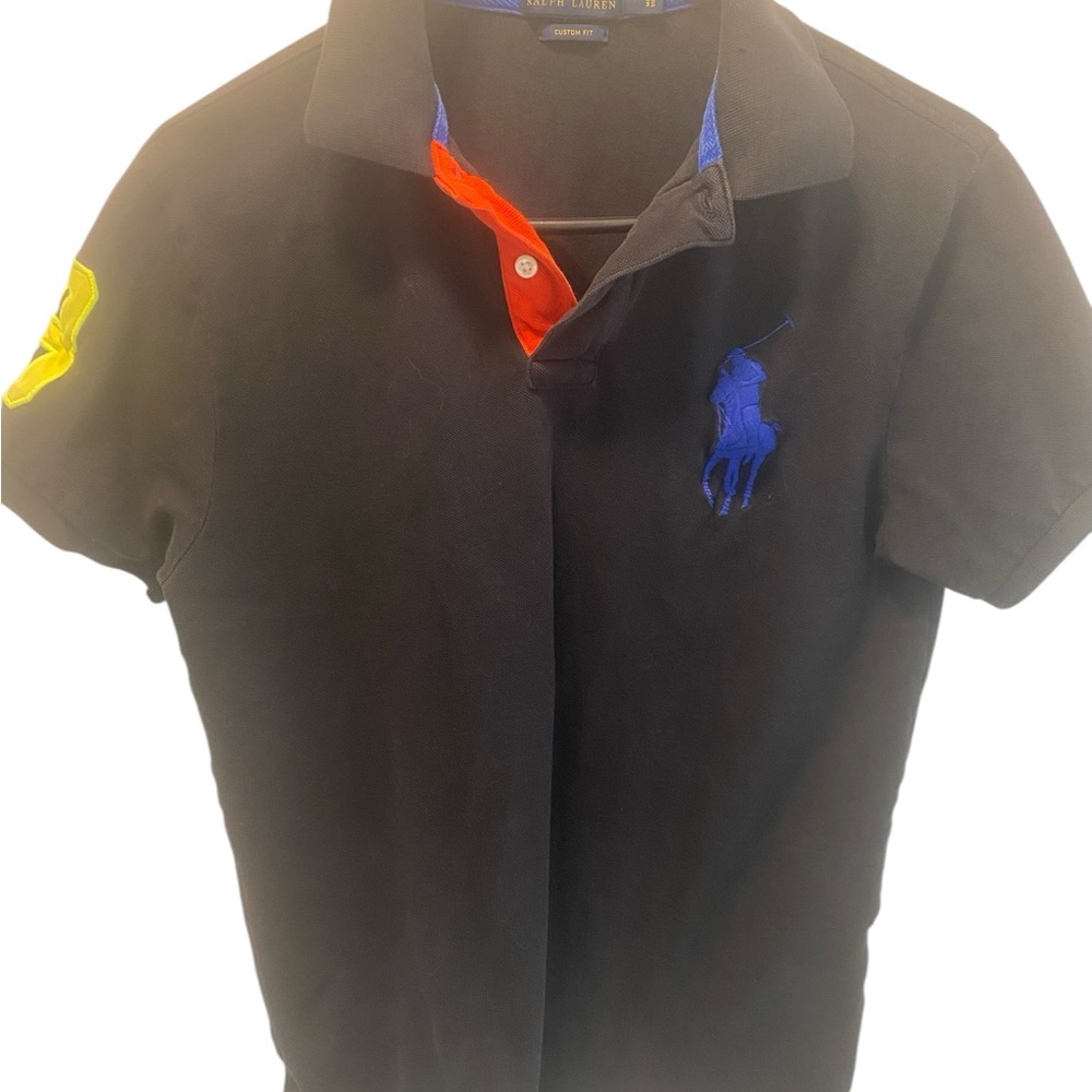 Ralph Lauren Black Polo Shirt with Blue and Yellow Accents